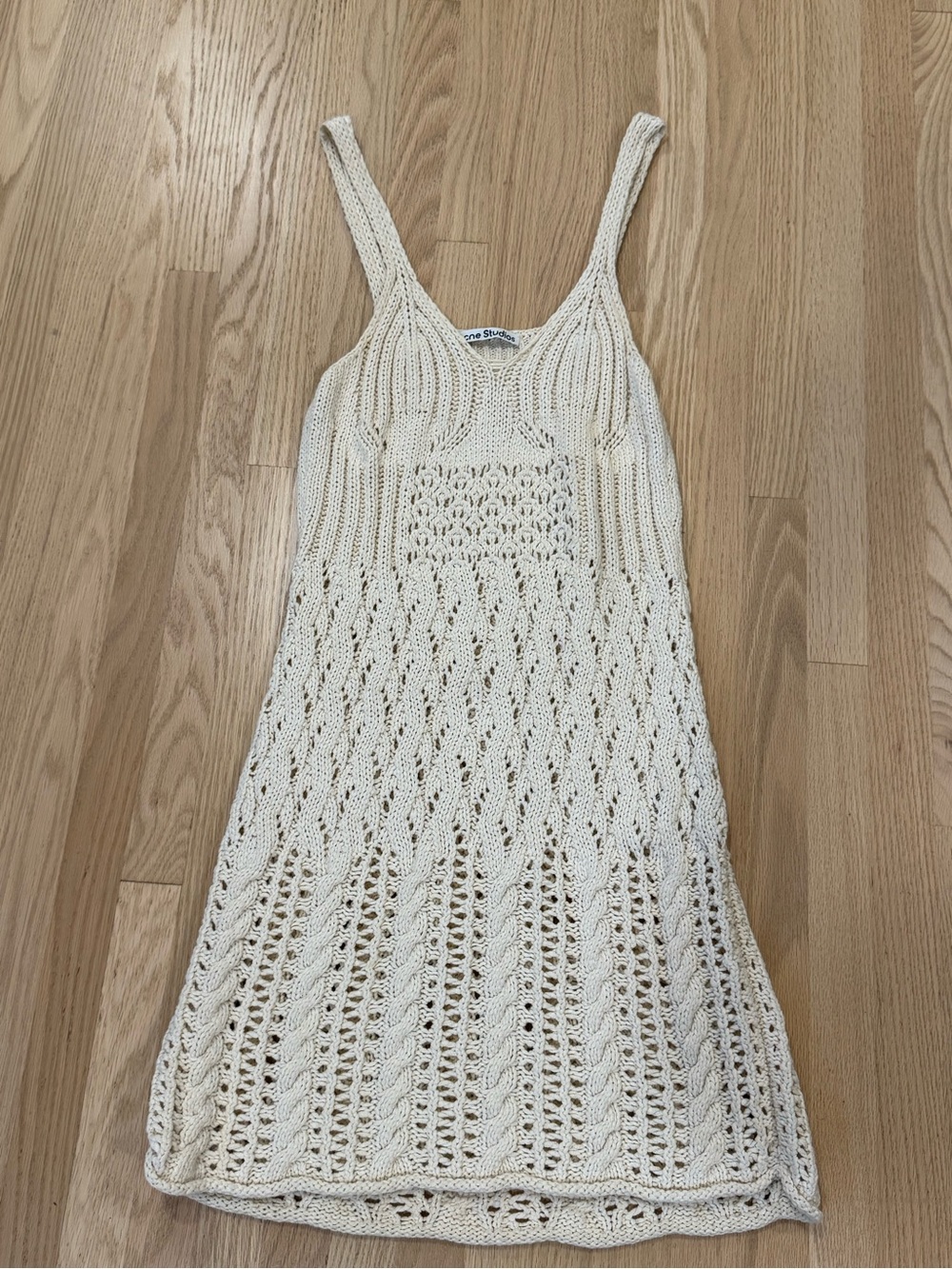 Acne Cream Crochet Knit Midi Dress